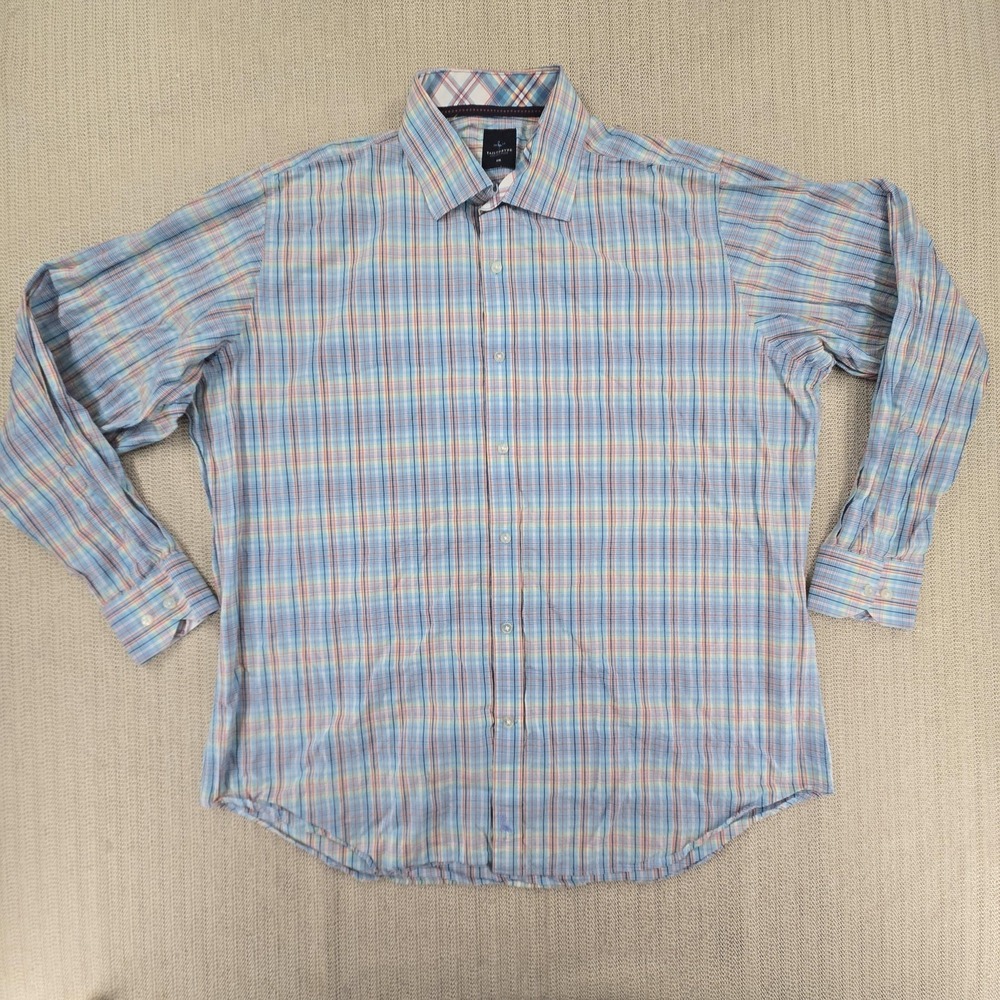 Tailorbyrd Shirt Mens 2XL Blue Plaid Long Sleeve Button Up Down Casual